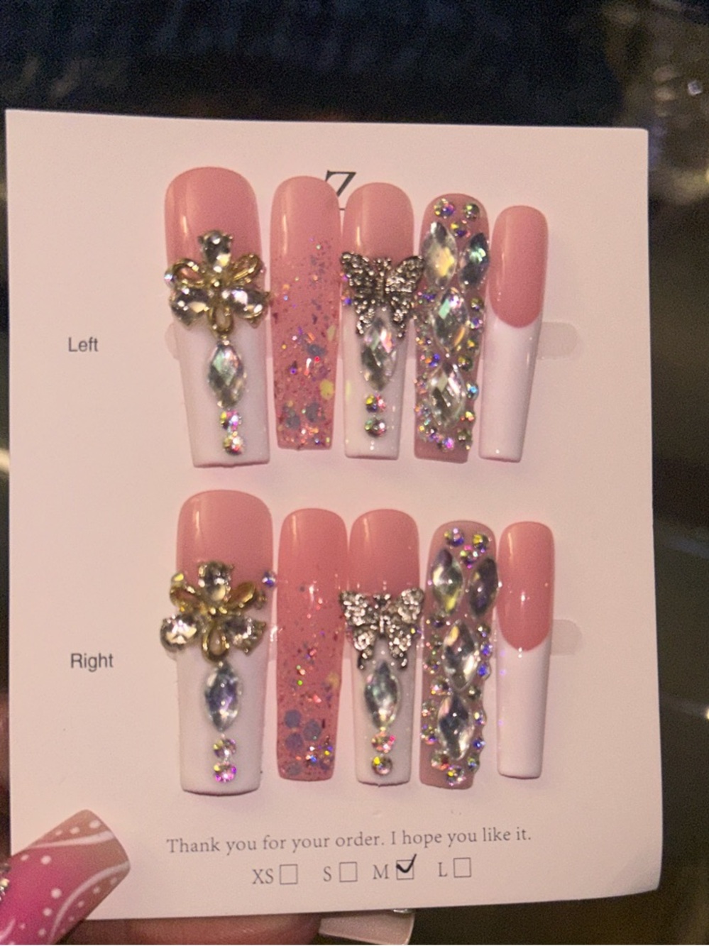 Pink Crystal Embellished Press-On Nail Set